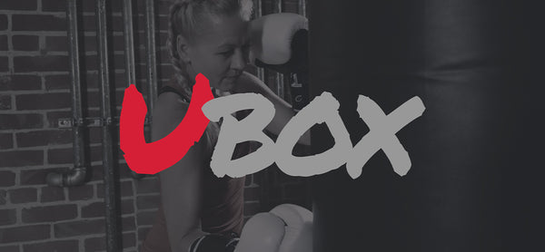 UBOX logo overlay on photo of woman punching a bag