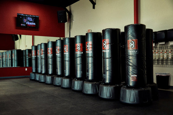 Kickboxing gym with freestanding bags