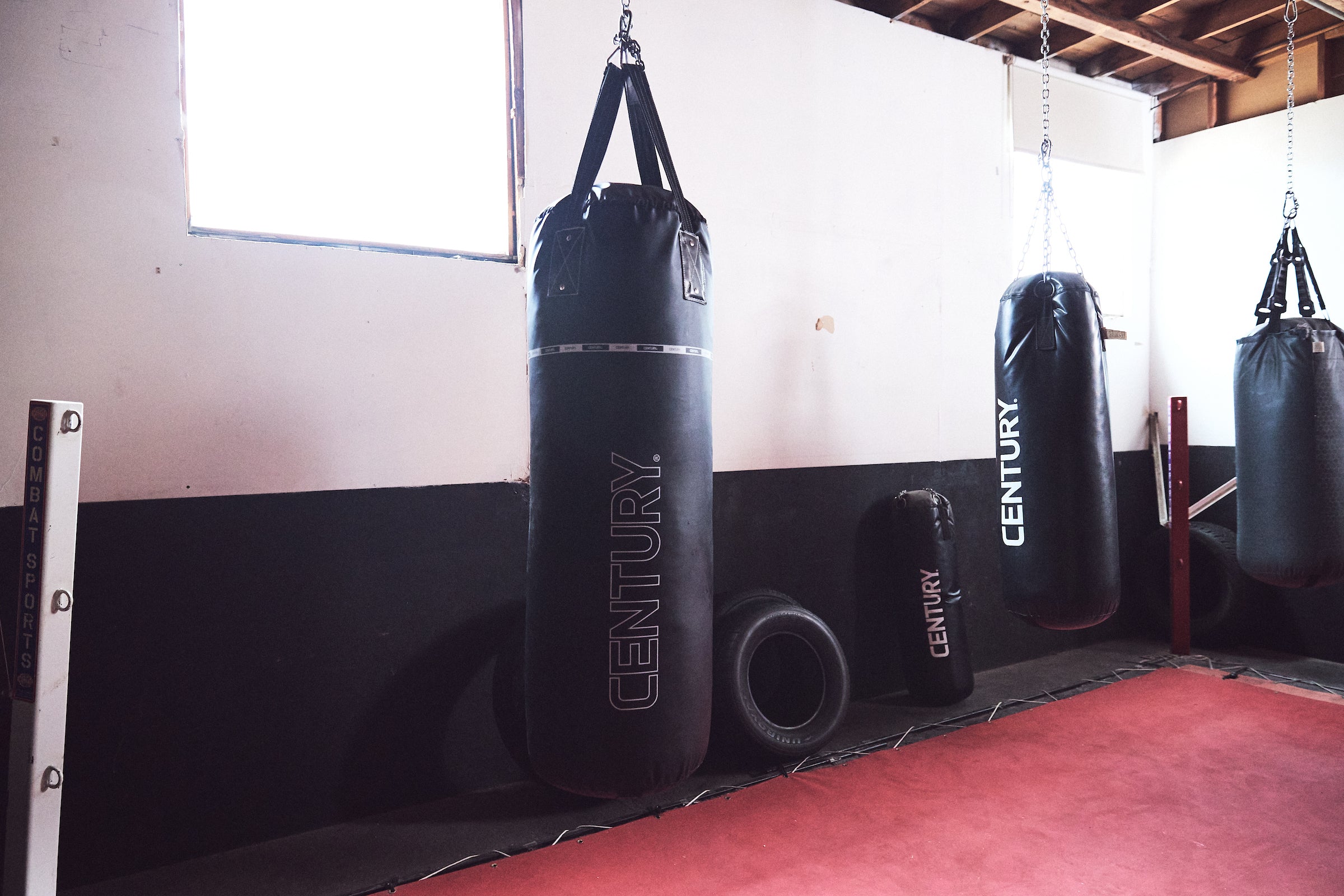 bags hanging in a gym