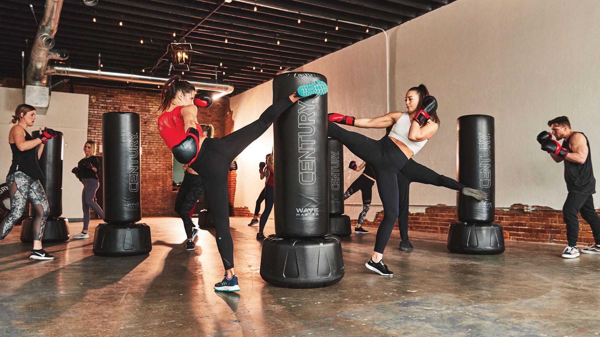 students kicking bags